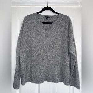 $498 EILEEN FISHER Charcoal Ash Italian 100% Cashmere Cozy Pullover Sweater XL